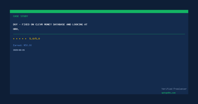 Duy – fixed on Clevr money database and looking at HRH.