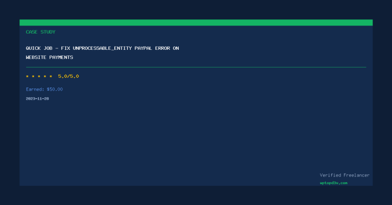 Quick job – fix UNPROCESSABLE_ENTITY Paypal error on website payments